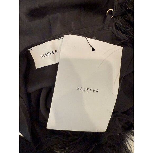 Sleeper Black Feather Trim Midi Slip Dress NWT - Size L - Picture 6 of 8